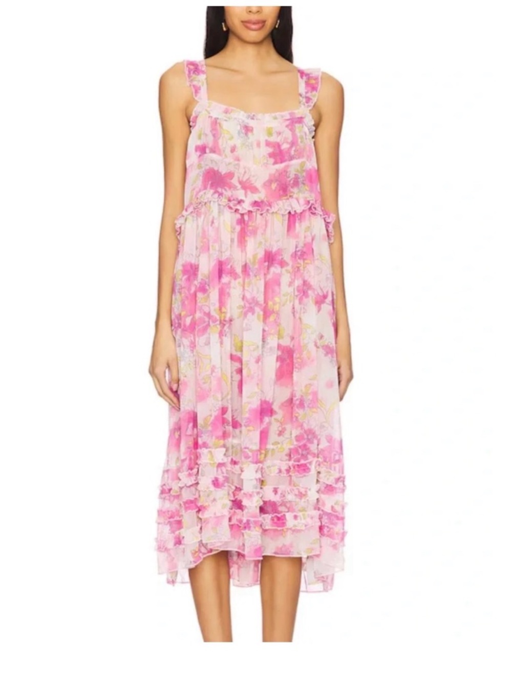 FREE PEOPLE X Intimately Fp Moon Phase Printed Sheer Midi Dress, Pink Floral, Sm